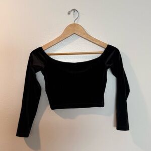 Black Velvet Long Sleeve Crop Top - American Apparel